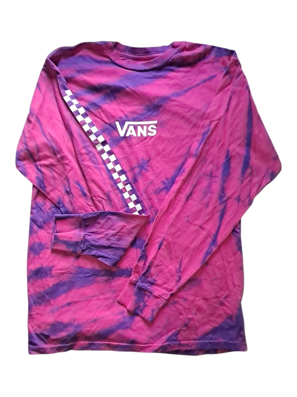 Vans Pink & Purple Tie-Dye Long Sleeve Shirt with Checkerboard Accent